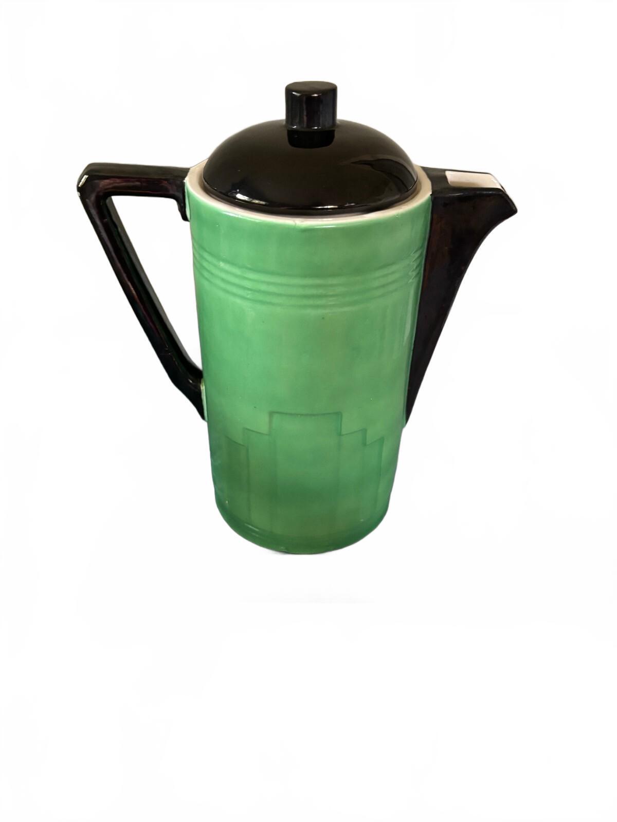Vintage Art Deco Czech Jade Green Coffee Pot Czechoslovakia Ceramic