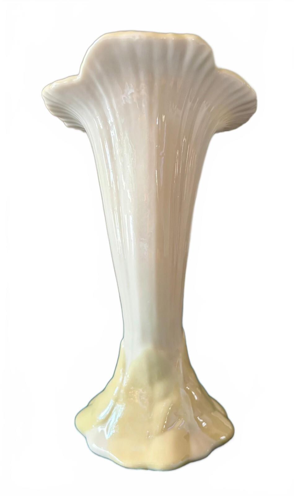 Vintage Belleek Ireland Flower Bud Vase Yellow Lustre 7th Mark 1980-1993