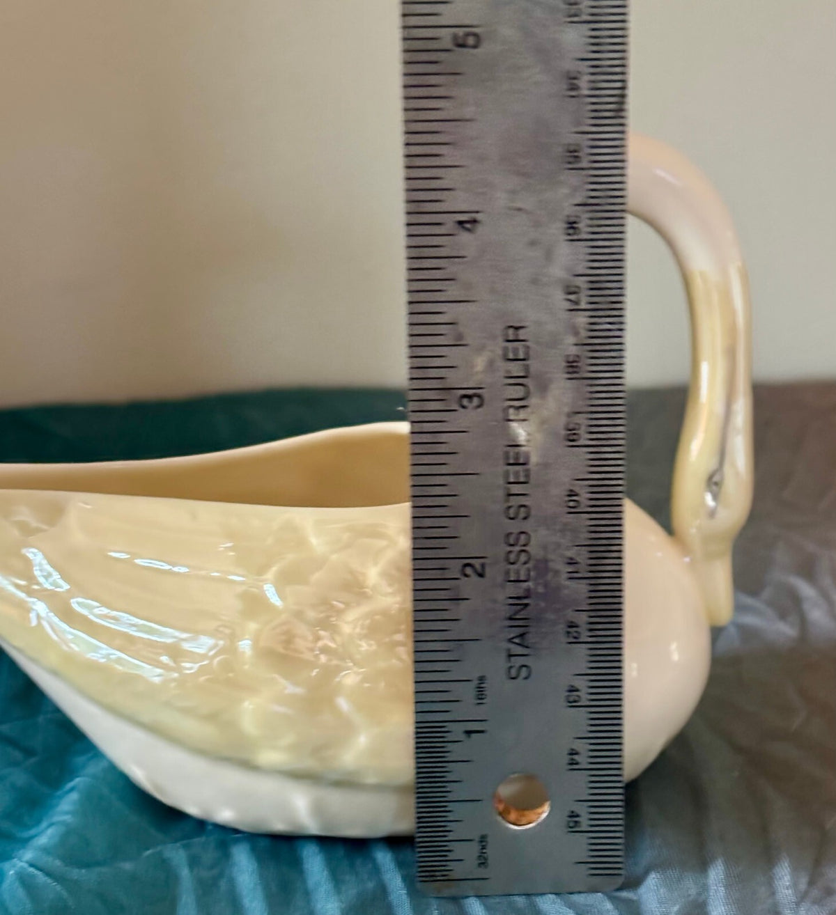 Vintage Belleek Ireland Swan Planter Creamer 7th Mark Yellow Lustre Porcelain