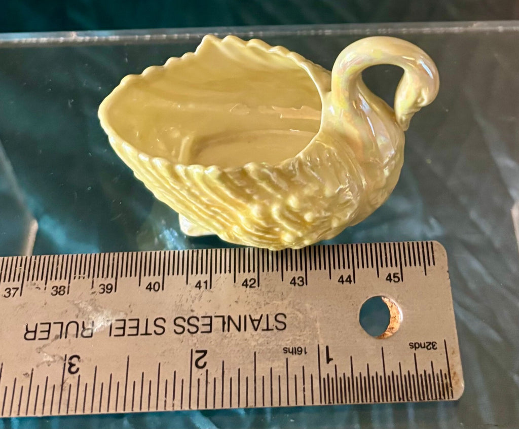Antique Belleek Ireland Small Swan Dish Black Mark Yellow Lustre Porcelain