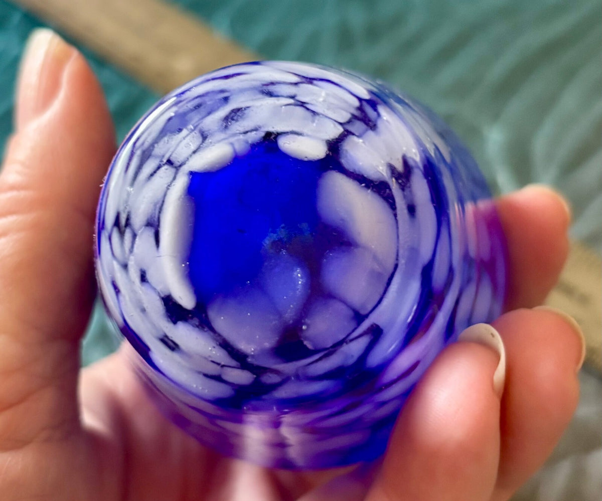 Vintage Cobalt Blue Art Glass Bud Vase White Spatter Hand Blown Mini Vase