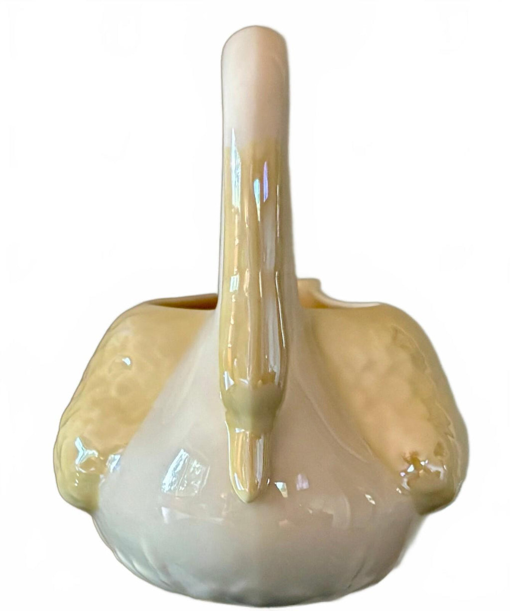 Vintage Belleek Ireland Swan Planter Creamer 7th Mark Yellow Lustre Porcelain
