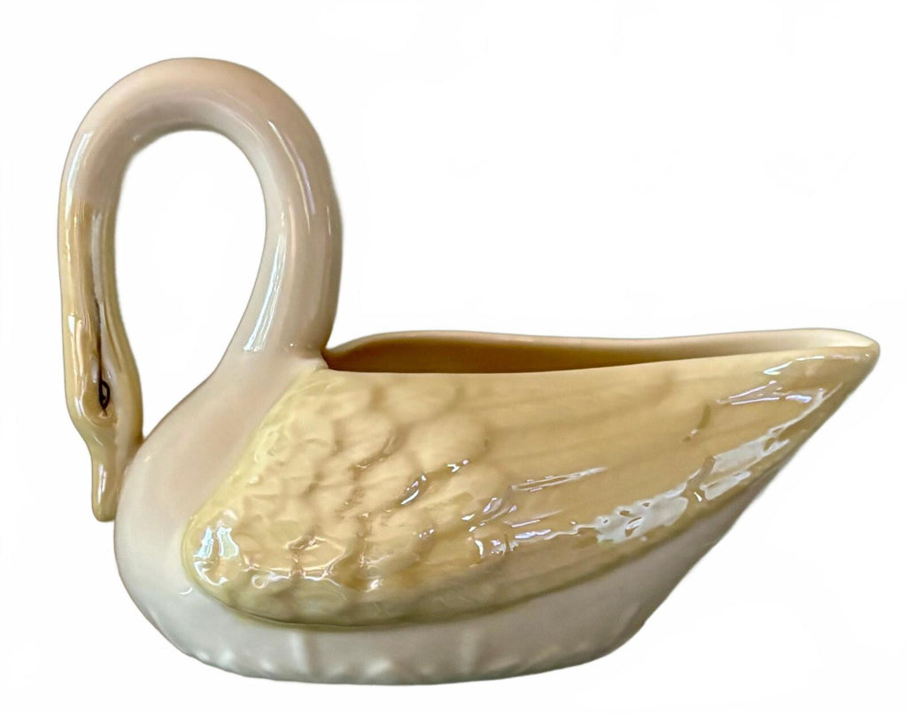 Vintage Belleek Ireland Swan Planter Creamer 7th Mark Yellow Lustre Porcelain