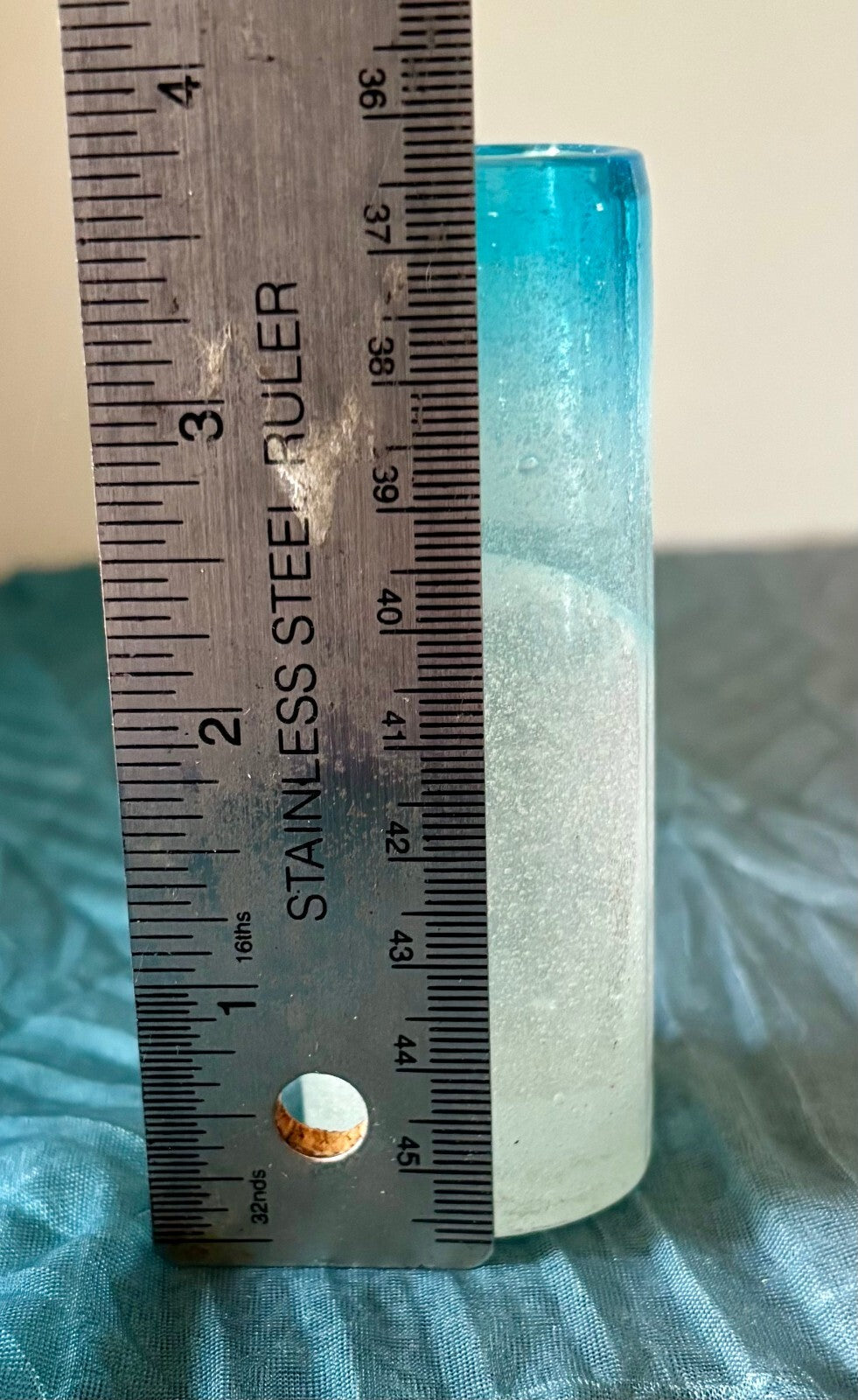 Vintage Turquoise Art Glass Bud Vase Frosted Bubble Ombré Coastal Decor