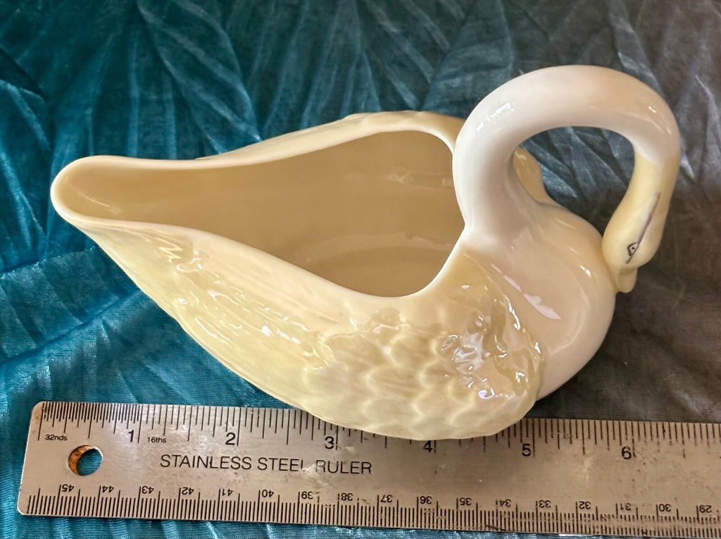 Vintage Belleek Ireland Swan Planter Creamer 7th Mark Yellow Lustre Porcelain