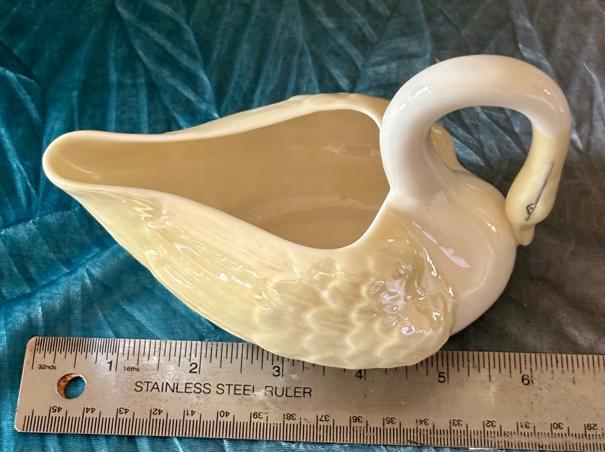 Vintage Belleek Ireland Swan Planter Creamer 7th Mark Yellow Lustre Porcelain