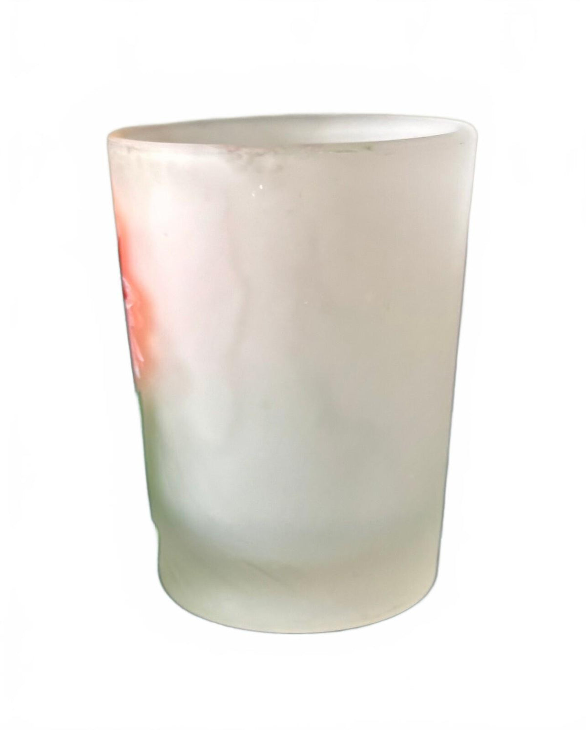 Vintage Frosted Glass Votive Candle Holder Hand Painted Pink Flower Floral