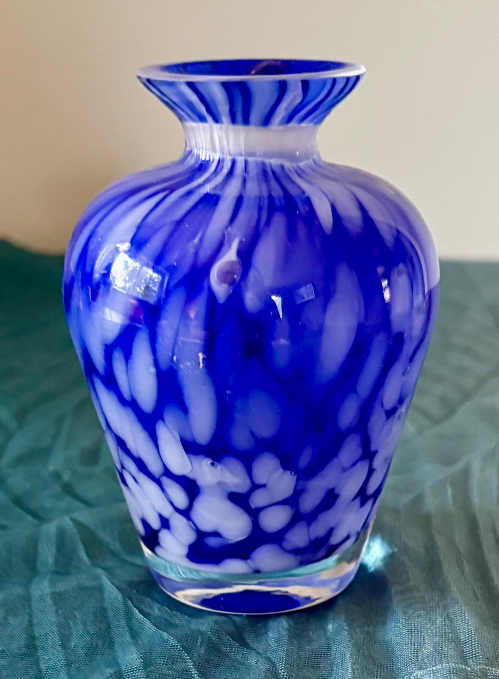 Vintage Cobalt Blue Art Glass Bud Vase White Spatter Hand Blown Mini Vase