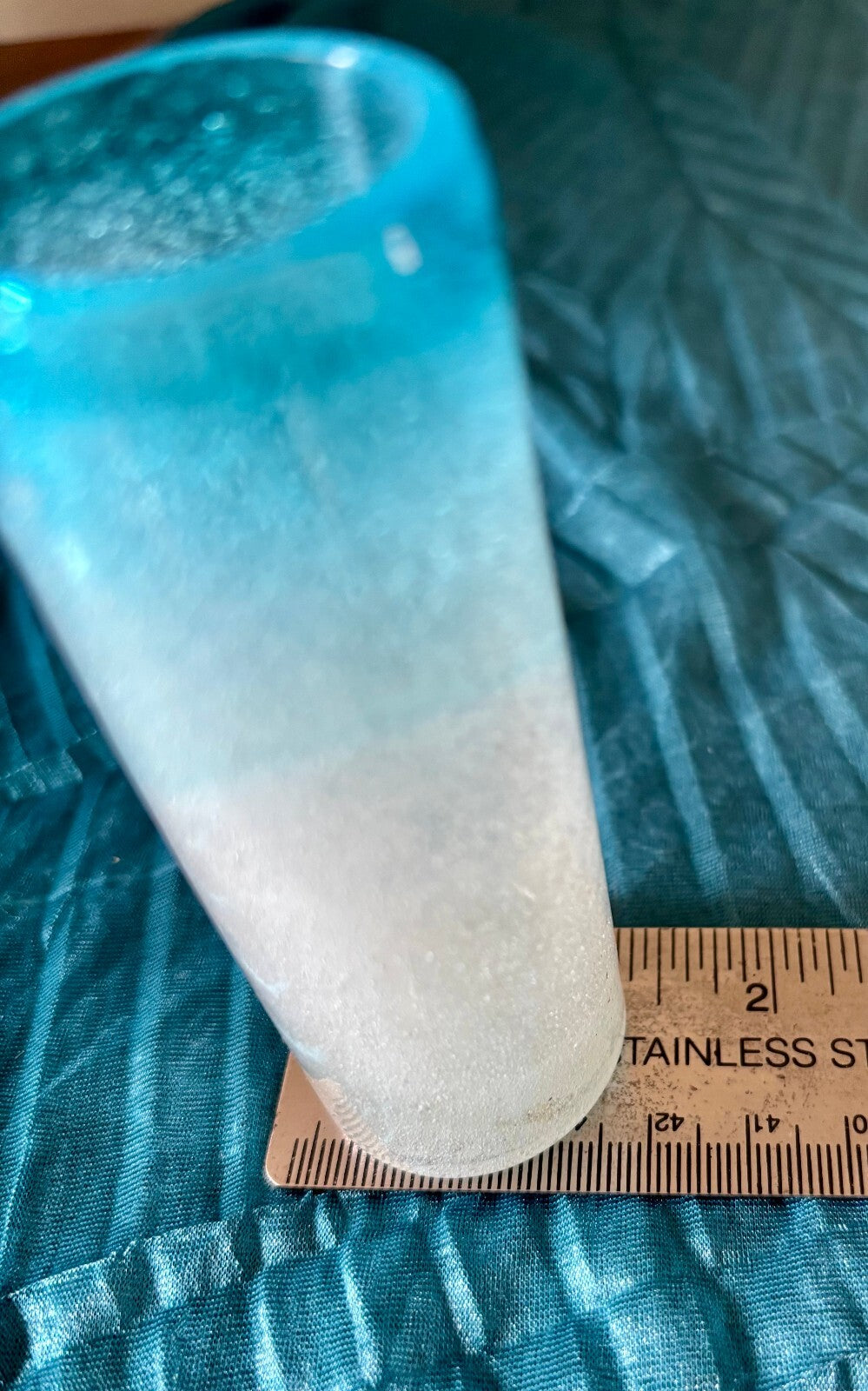 Vintage Turquoise Art Glass Bud Vase Frosted Bubble Ombré Coastal Decor