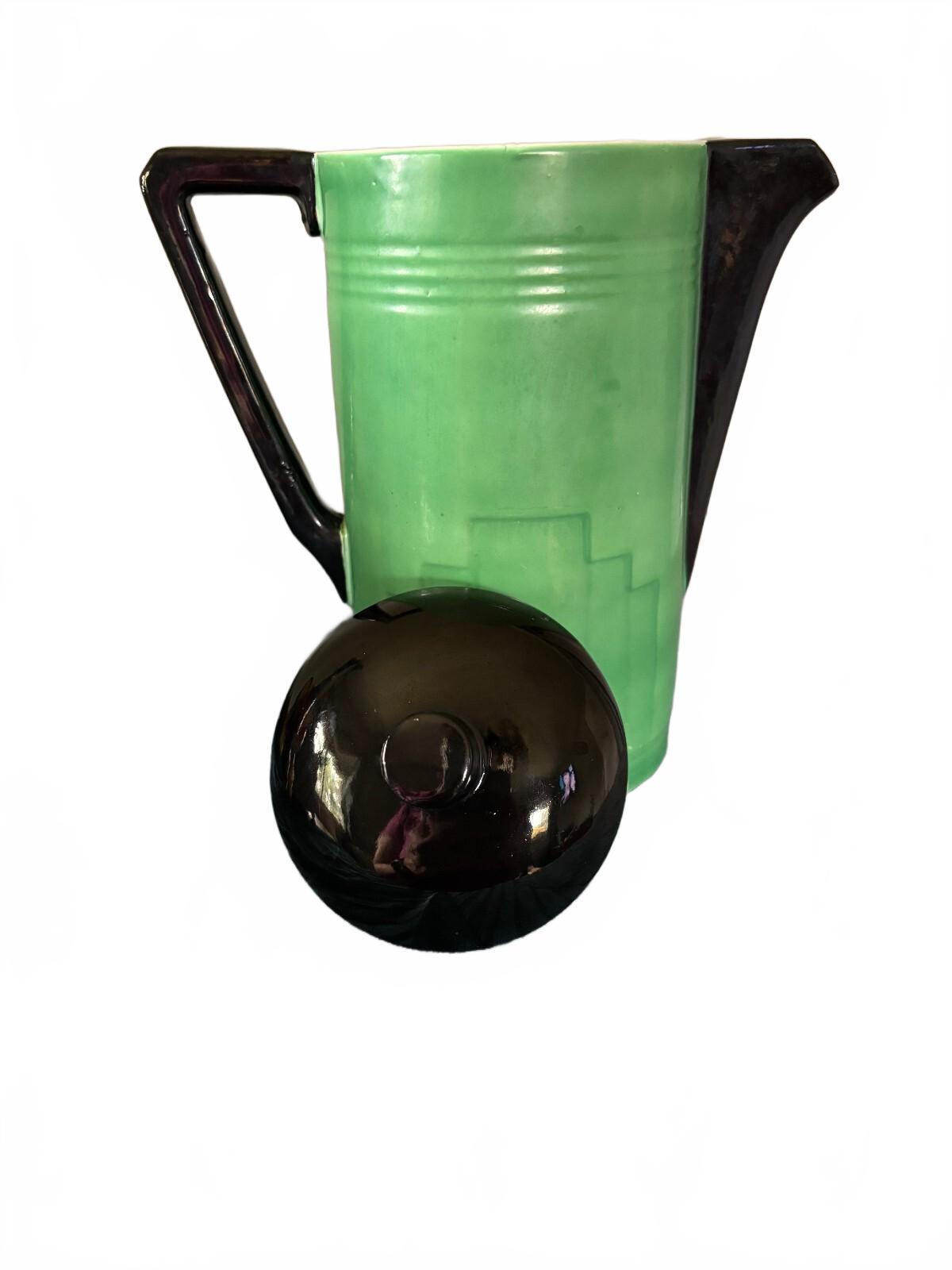 Vintage Art Deco Czech Jade Green Coffee Pot Czechoslovakia Ceramic