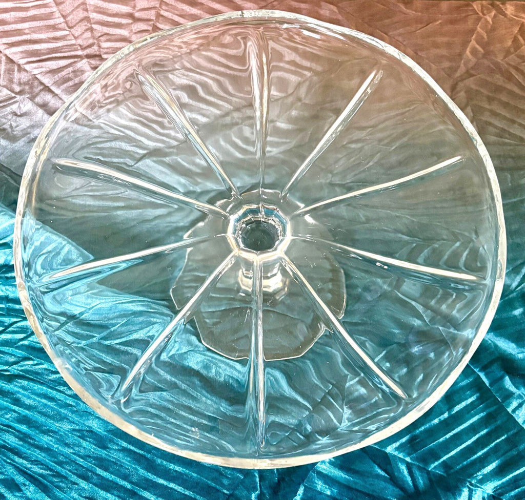 Vintage Clear Glass Pedestal Cake Stand 11" Wavy Rim Footed Serving Platter