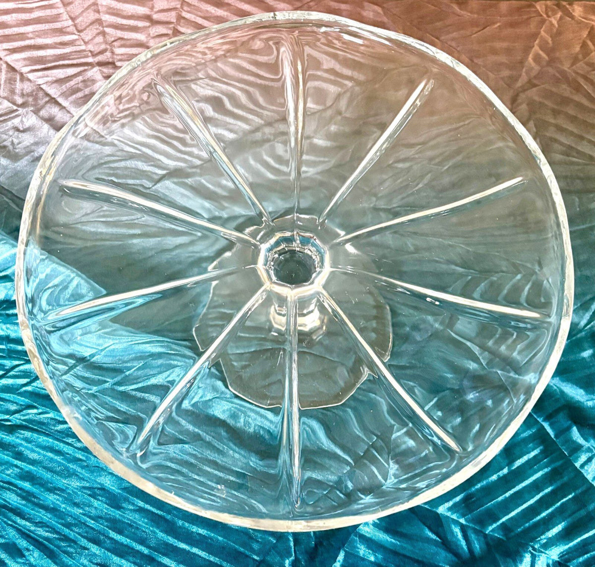 Vintage Clear Glass Pedestal Cake Stand 11" Wavy Rim Footed Serving Platter