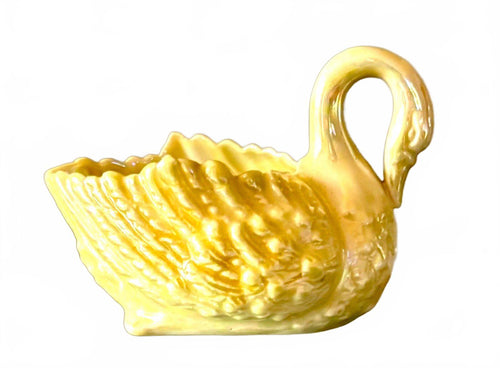 Antique Belleek Ireland Small Swan Dish Black Mark Yellow Lustre Porcelain
