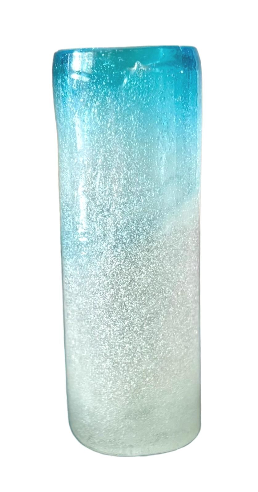 Vintage Turquoise Art Glass Bud Vase Frosted Bubble Ombré Coastal Decor