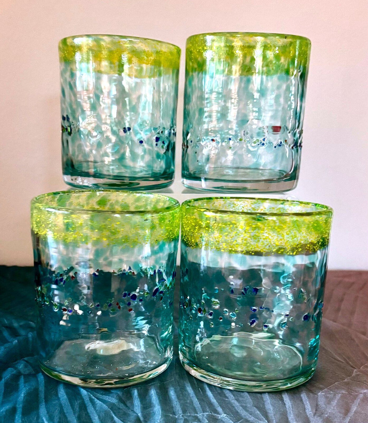 Jaakko Liikanen JL Finland Set 4 Art Glass Tumblers Hand Blown Finnish Glass