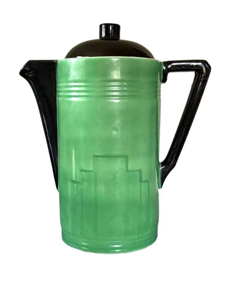 Vintage Art Deco Czech Jade Green Coffee Pot Czechoslovakia Ceramic
