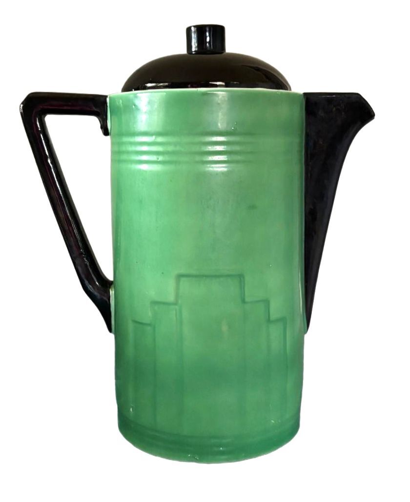 Vintage Art Deco Czech Jade Green Coffee Pot Czechoslovakia Ceramic