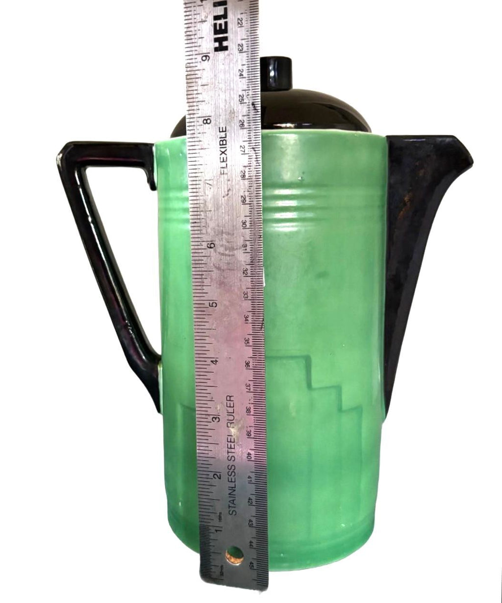 Vintage Art Deco Czech Jade Green Coffee Pot Czechoslovakia Ceramic