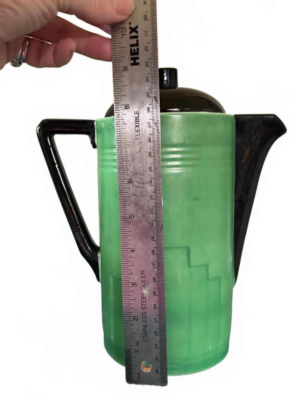 Vintage Art Deco Czech Jade Green Coffee Pot Czechoslovakia Ceramic