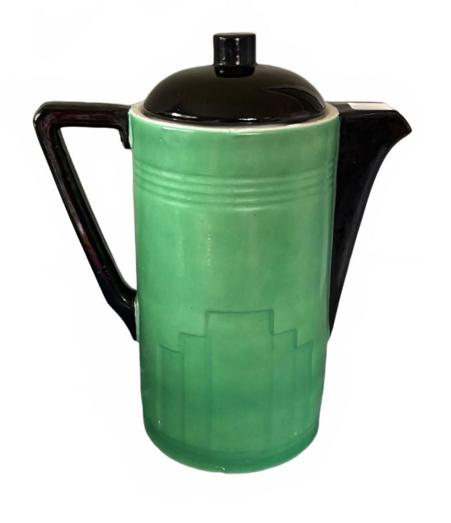Vintage Art Deco Czech Jade Green Coffee Pot Czechoslovakia Ceramic
