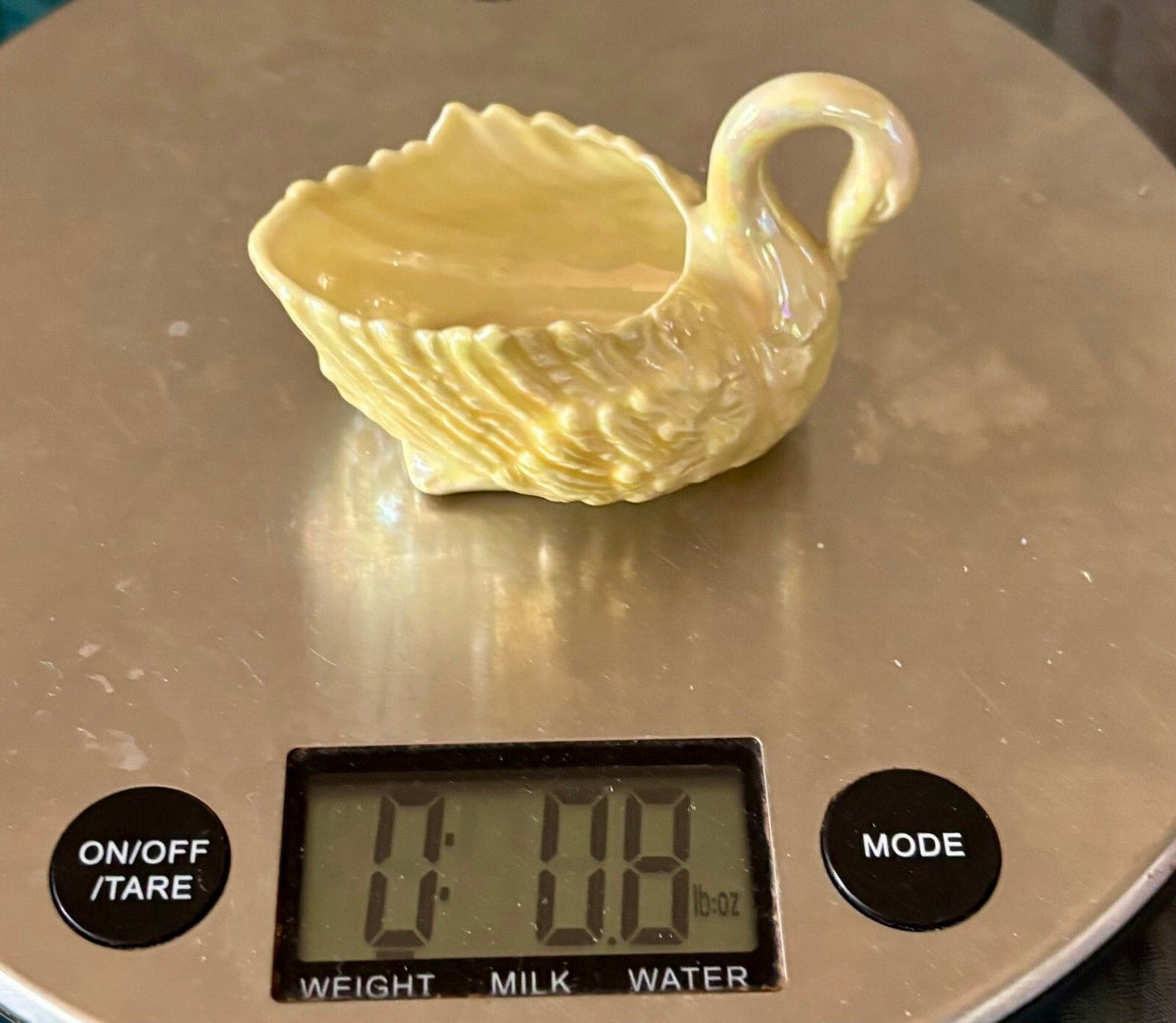 Antique Belleek Ireland Small Swan Dish Black Mark Yellow Lustre Porcelain