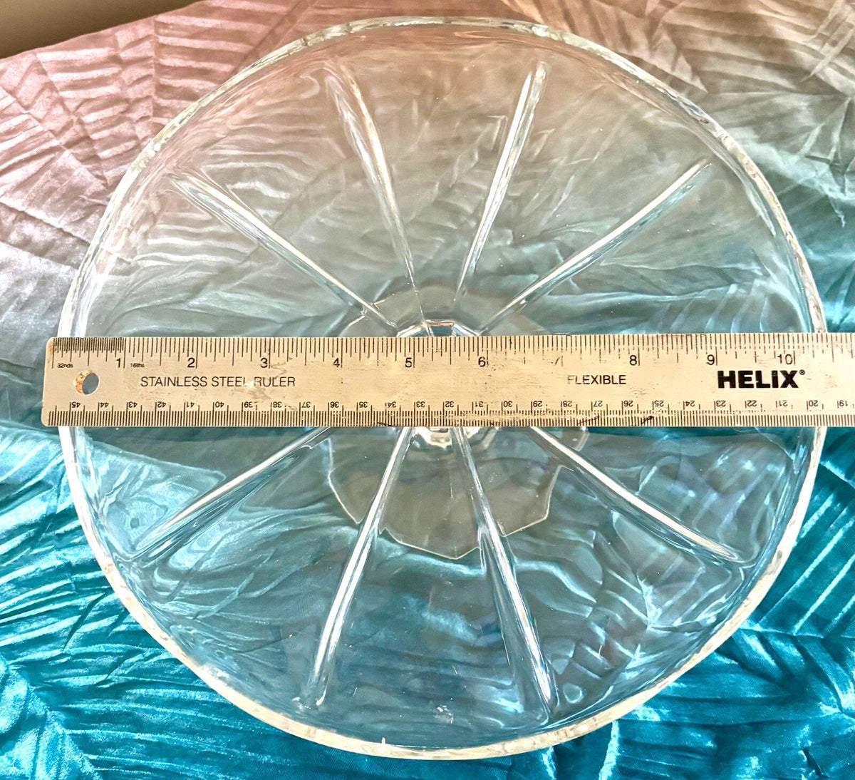 Vintage Clear Glass Pedestal Cake Stand 11" Wavy Rim Footed Serving Platter