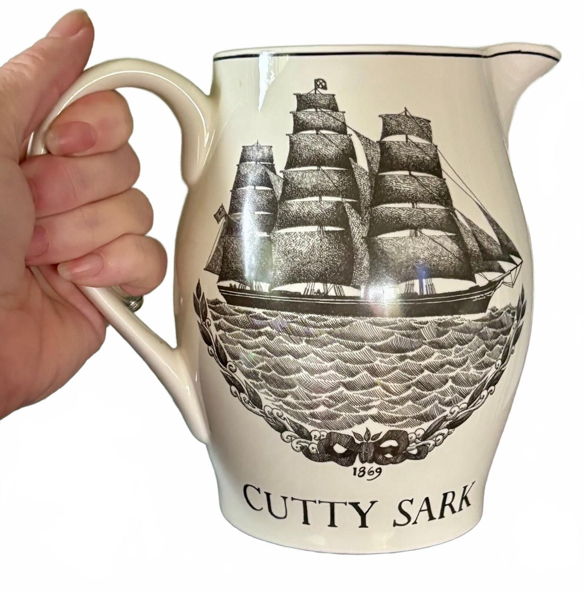 Vintage 1986 Cutty Sark Scotch Whisky Ceramic Pub Pitcher Nautical Barware