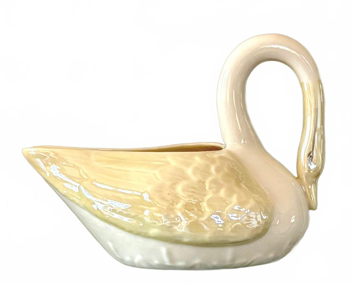 Vintage Belleek Ireland Swan Planter Creamer 7th Mark Yellow Lustre Porcelain