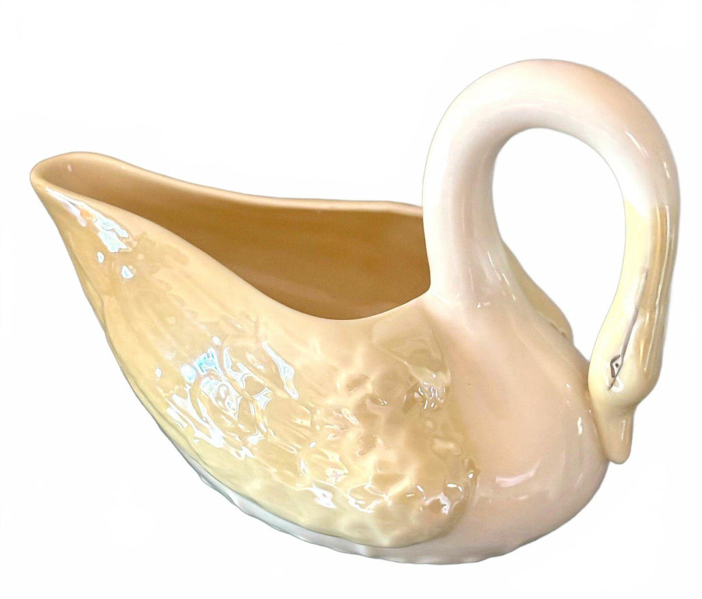 Vintage Belleek Ireland Swan Planter Creamer 7th Mark Yellow Lustre Porcelain