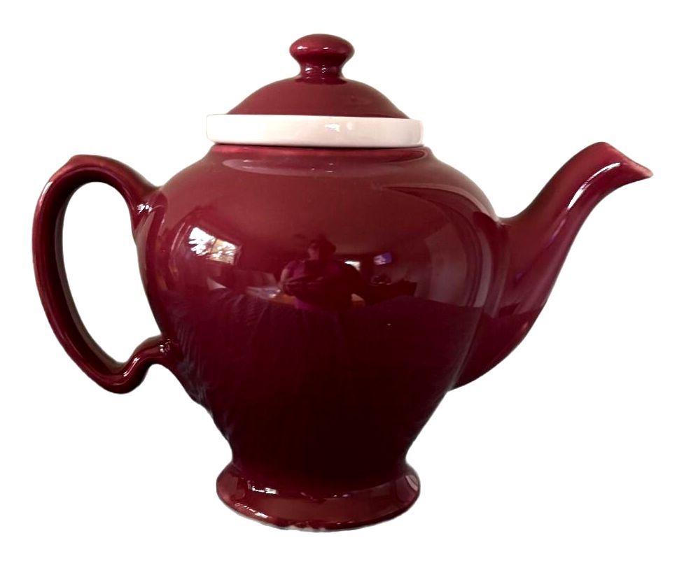 Vintage McCormick Tea Burgundy Ceramic Teapot w Infuser Made in USA