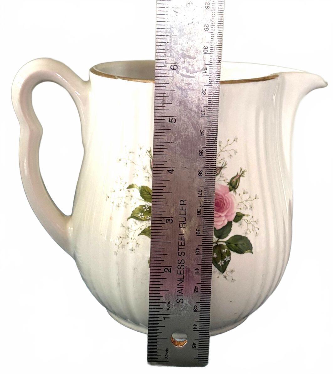 Vintage Hall China Heather Rose Pitcher Pink Roses Gold Trim USA 1950s
