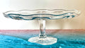 Vintage Clear Glass Pedestal Cake Stand 11" Wavy Rim Footed Serving Platter