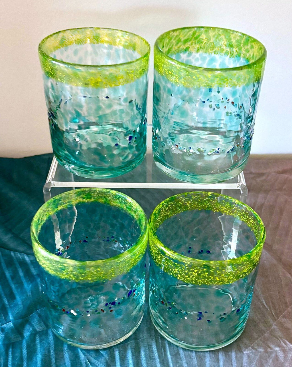 Jaakko Liikanen JL Finland Set 4 Art Glass Tumblers Hand Blown Finnish Glass