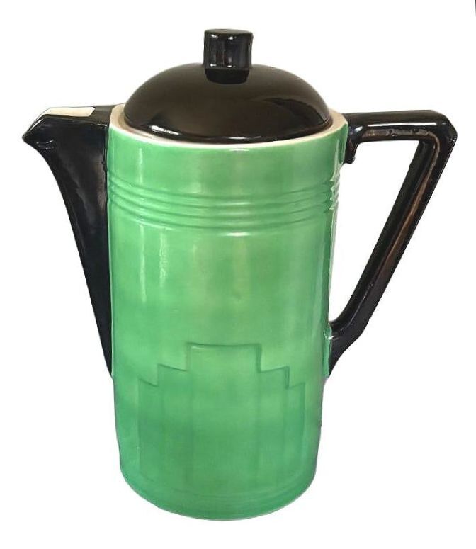 Vintage Art Deco Czech Jade Green Coffee Pot Czechoslovakia Ceramic